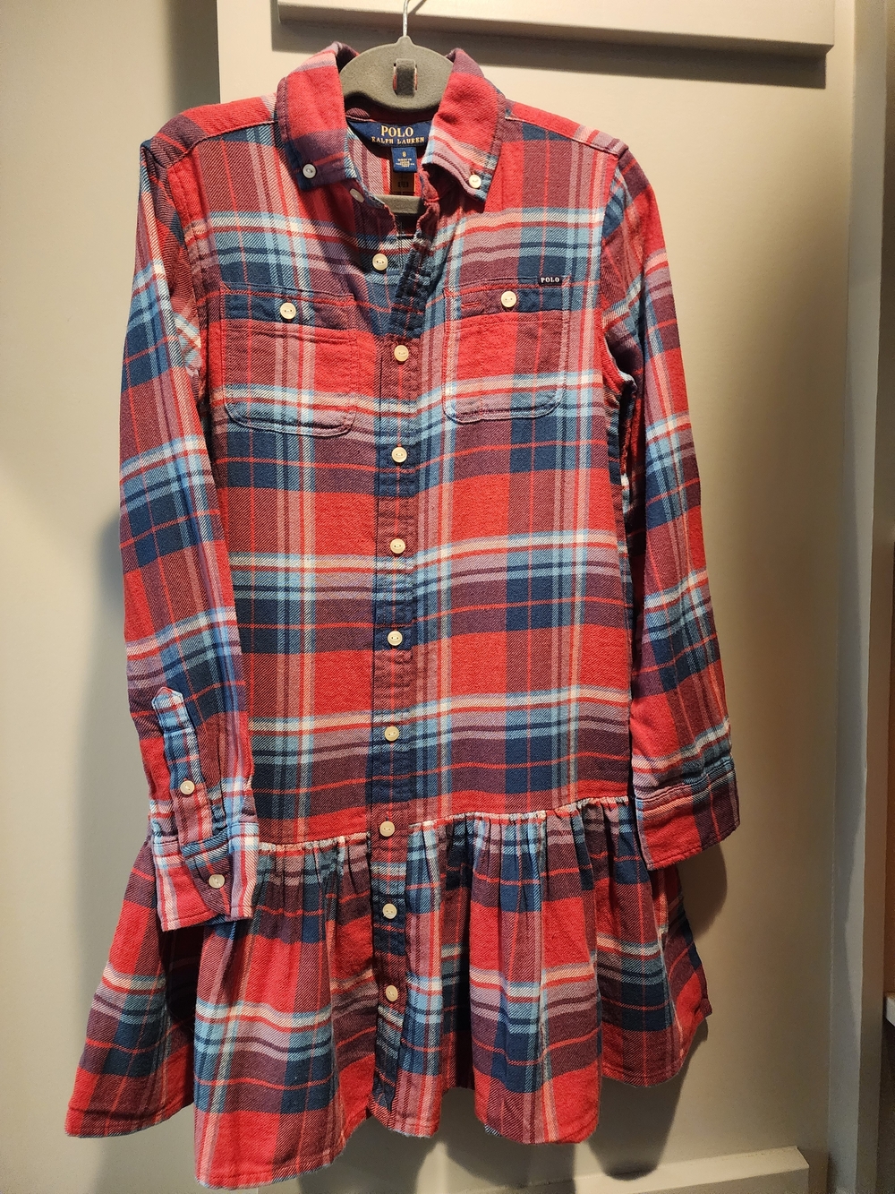 Polo by Ralph Lauren Red & Blue Plaid Girls' Button-Front Shirt Dress